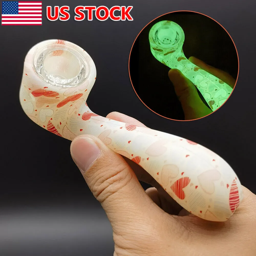 4.5 inch Love Printed Hand Pipes Bong Smoking Pipes - Glows in the dark + Bowl