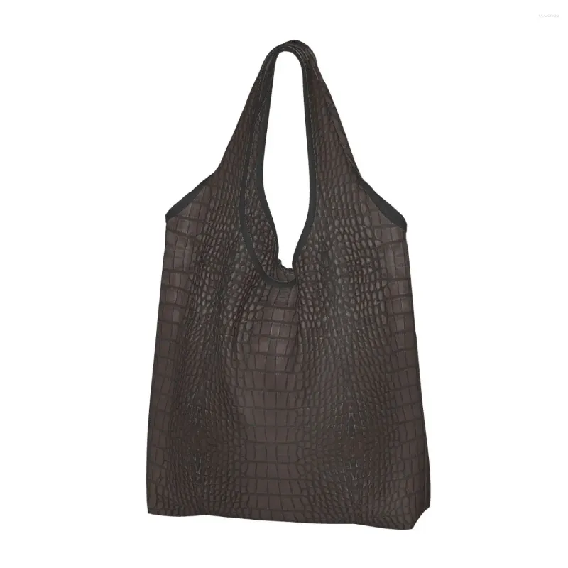 Sacs à provisions grandes réutilisables Brown Gator Le cuir Recycle Recycle pliable Eco Sac lavable avec pochette