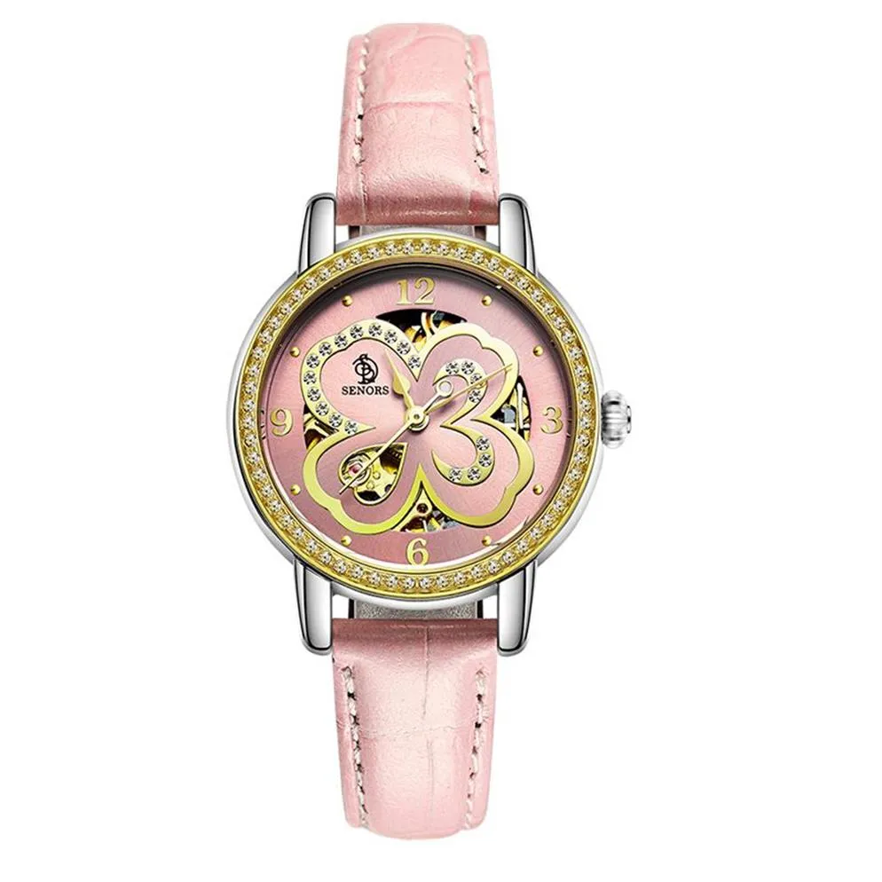SENORS wengle Nieuwe Clover Automatische Ms Mechanische horloges hoge kwaliteit Echt Leer Commerce Via onderkant Vrouwen Watches314W