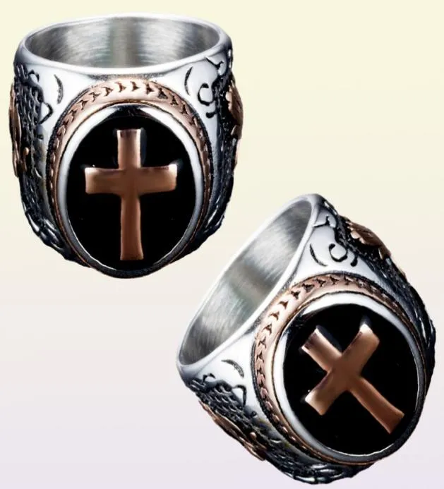 Roestvrij staal Celtic Medieval Medieval Cross Ringpunk Men Ringsrock Rings Silver Black Size 71312934846484795