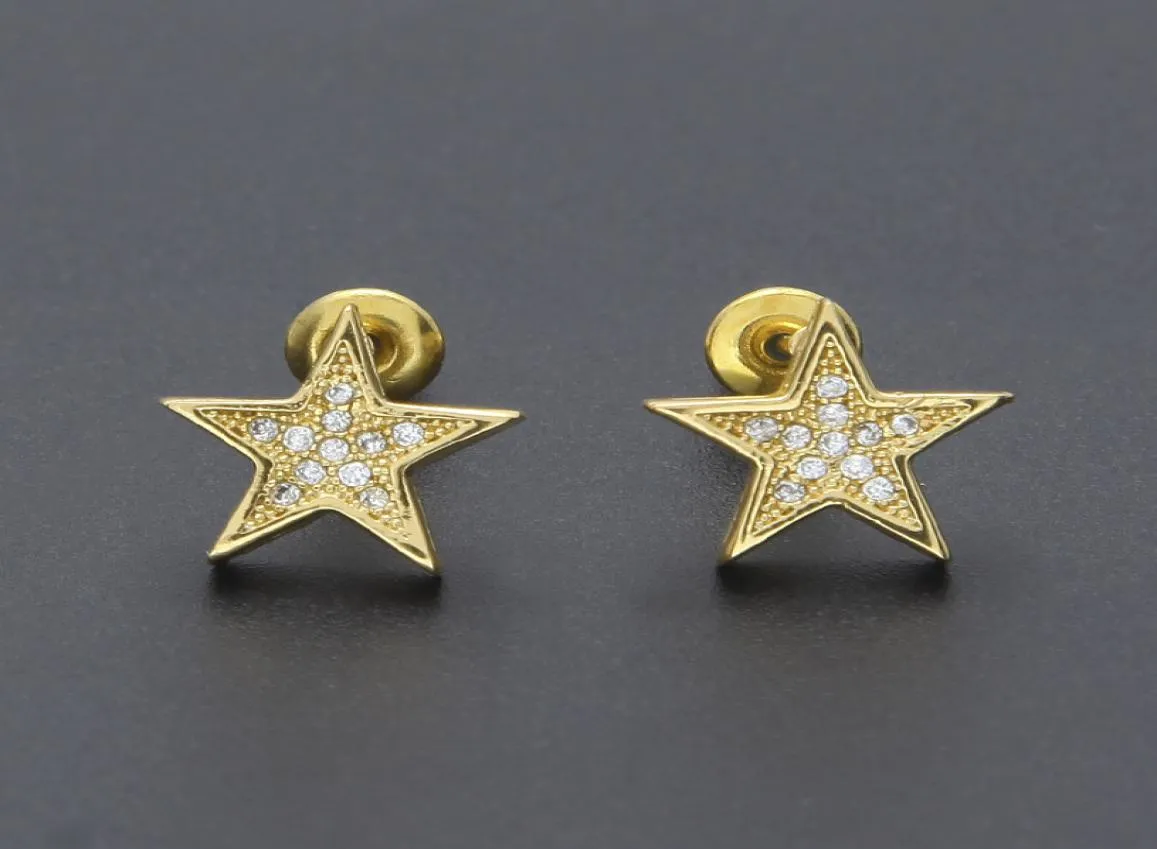 Pendientes de tuerca de Hip Hop para hombre, joyería de moda, pendiente de estrella de cinco puntas de oro y plata de alta calidad para hombre 5697468