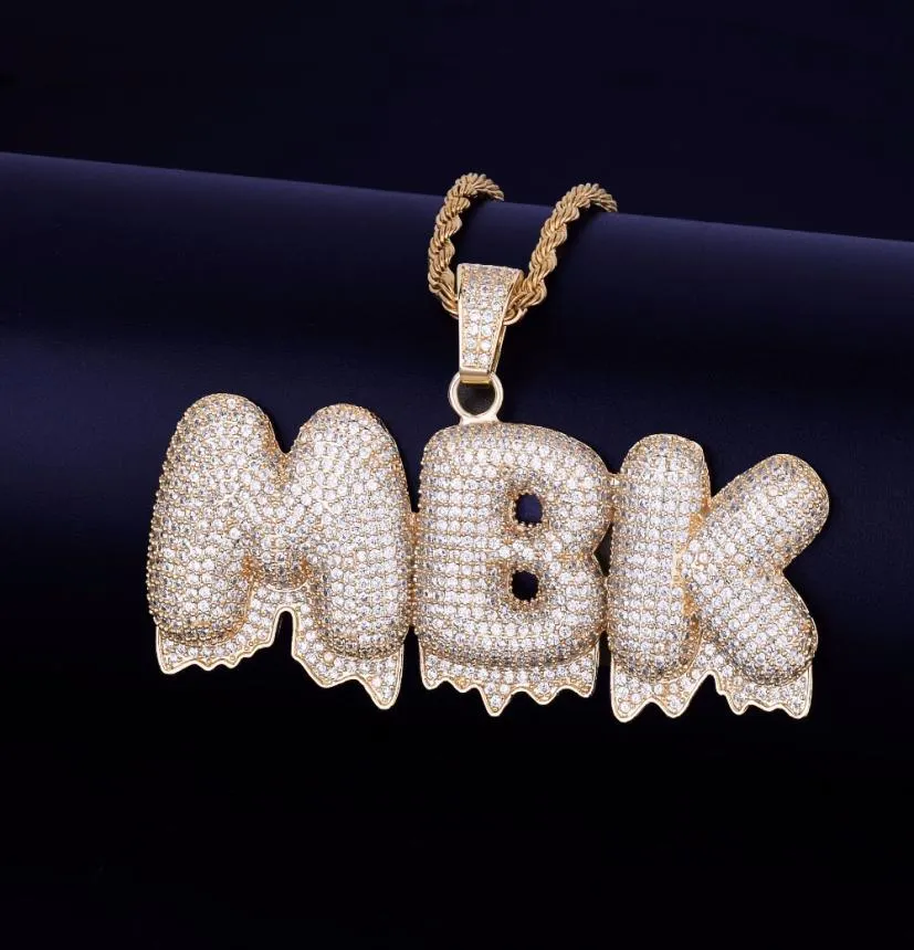 Nome personalizzato Lettere gocciolanti bianche Collane a catena Ciondolo Men039s Zircone Gioielli Hip Hop con catena in corda argento oro 4MM 20 pollici5024613