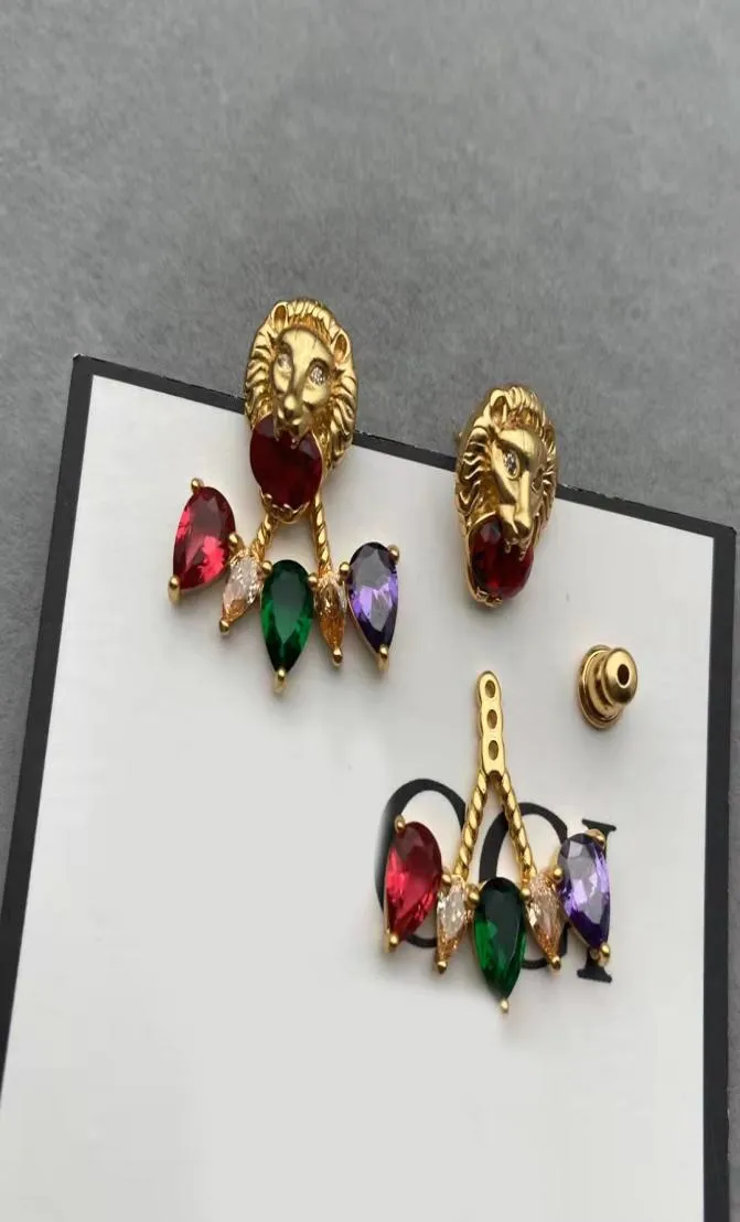 Orecchini con testa di leone in cristallo colorato di design di lusso da donna, gioielli semplici7453619