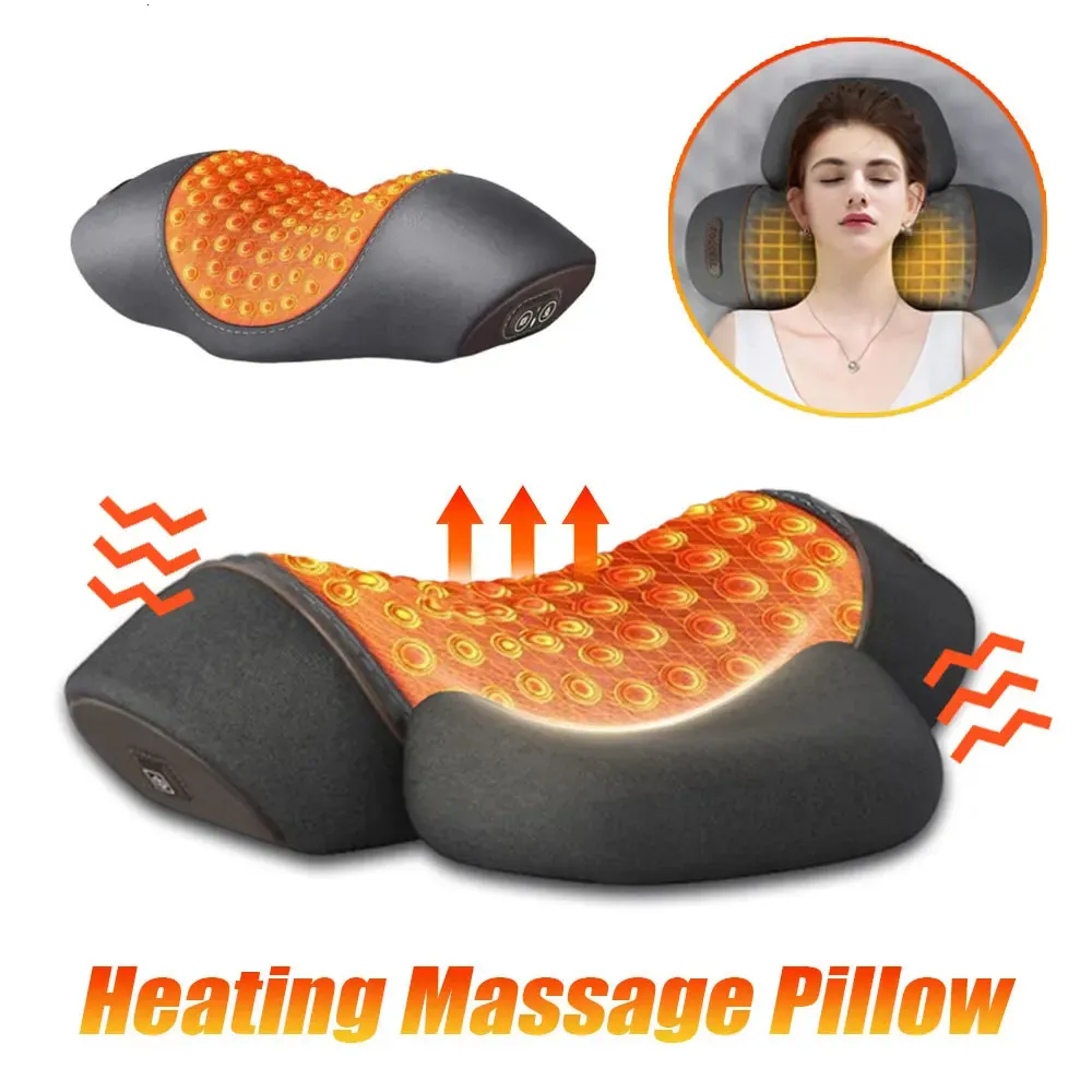 Massera nackkudde Electric Neck Massage Pillow Heat Vibration Neck Massager Bak Cervical Traction Relax Sovminneskum Ryggrad Stöd 231214