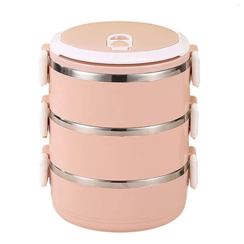 Dinnerware Stainless Steel Lunch Box Multi-Layer Insulation Thermal Container Pink Yellow Bento