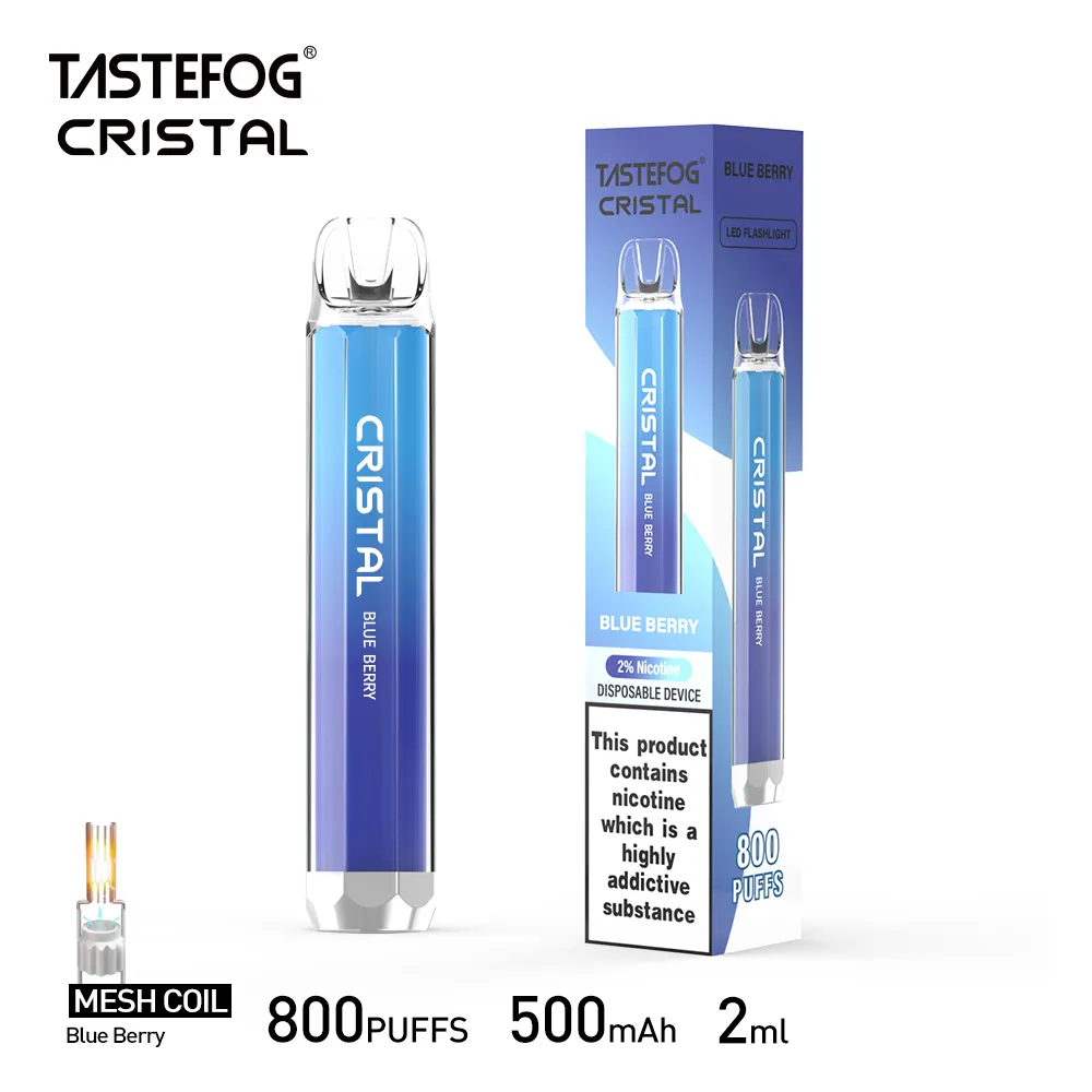 Bester Einweg-Vape Tastefog Cristal Puff 800 elektronische Zigarette 2% 2 ml 500 mAh 10 Geschmacksrichtungen TPD CE RoHS-Zertifikat Großhandelspreis