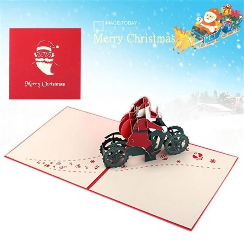 Wenskaarten Kerst Driedimensionale Kaart Kerstman Motorfiets Handgemaakt 3d Maatwerk Carving Papier A R L2J9261g