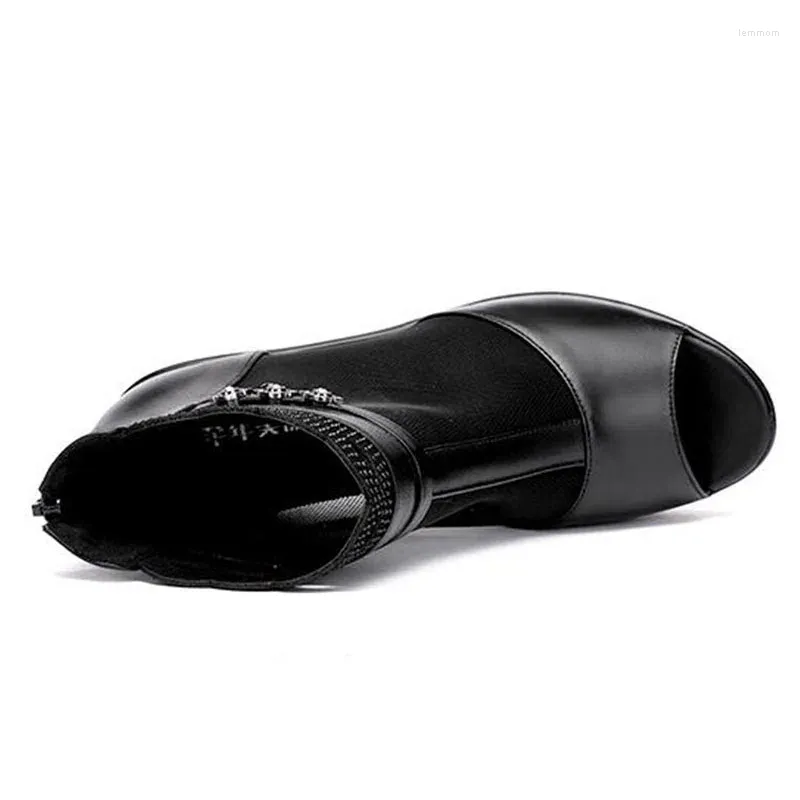 Sandals YAERNI Size 32--43 Coarse Heel Fish Mouth Gauze Cold Boots Mother Breathable Mesh Medium Women OL Office Foot