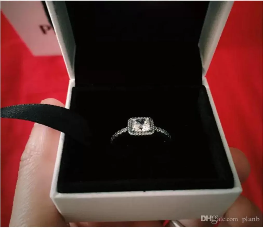 REAL 925 Sterling Silver Cz Diamond Ring med logotyp Original Box Fit Style 18K Guldviggerengagemangsmycken för kvinnor med sidor Stones Q060746186861