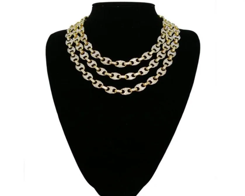 Hip Hop 12mm Gold Silber Farbe plattiert Iced Out Puff Marine Anchpr Chain Link Bling Halskette für Herren262q4181226