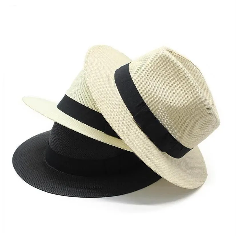 Berets Summer Fedoras Panama Jazz Hat Sun Hats For Women Man Beach Straw Men UV Protection Cap Chapeau Femmeberets266s