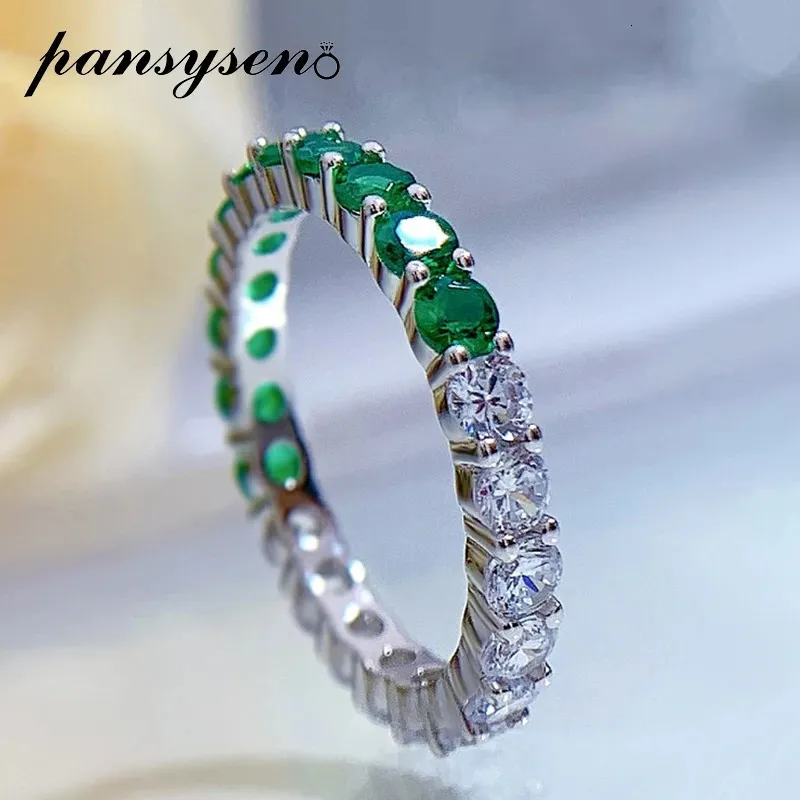 Band Rings PANSYSEN Luxury 100 925 Sterling Silver Green Yellow Pink High Carbon Diamond Gemstone Engagement Ring Wedding Bands for Women 231212