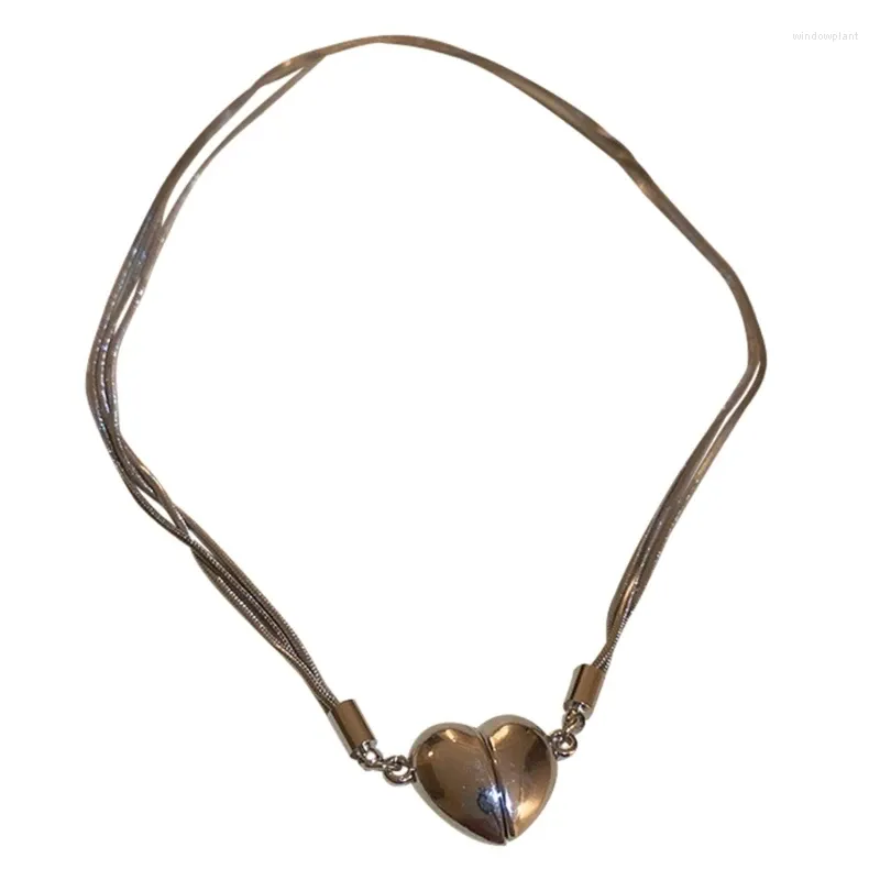 Naszyjniki wisiorek Magnes przyciąga naszyjnik z sercem prosta biżuteria Hip-Hop Clavicle łańcuch łańcucha mody warstwowy dar dłoni