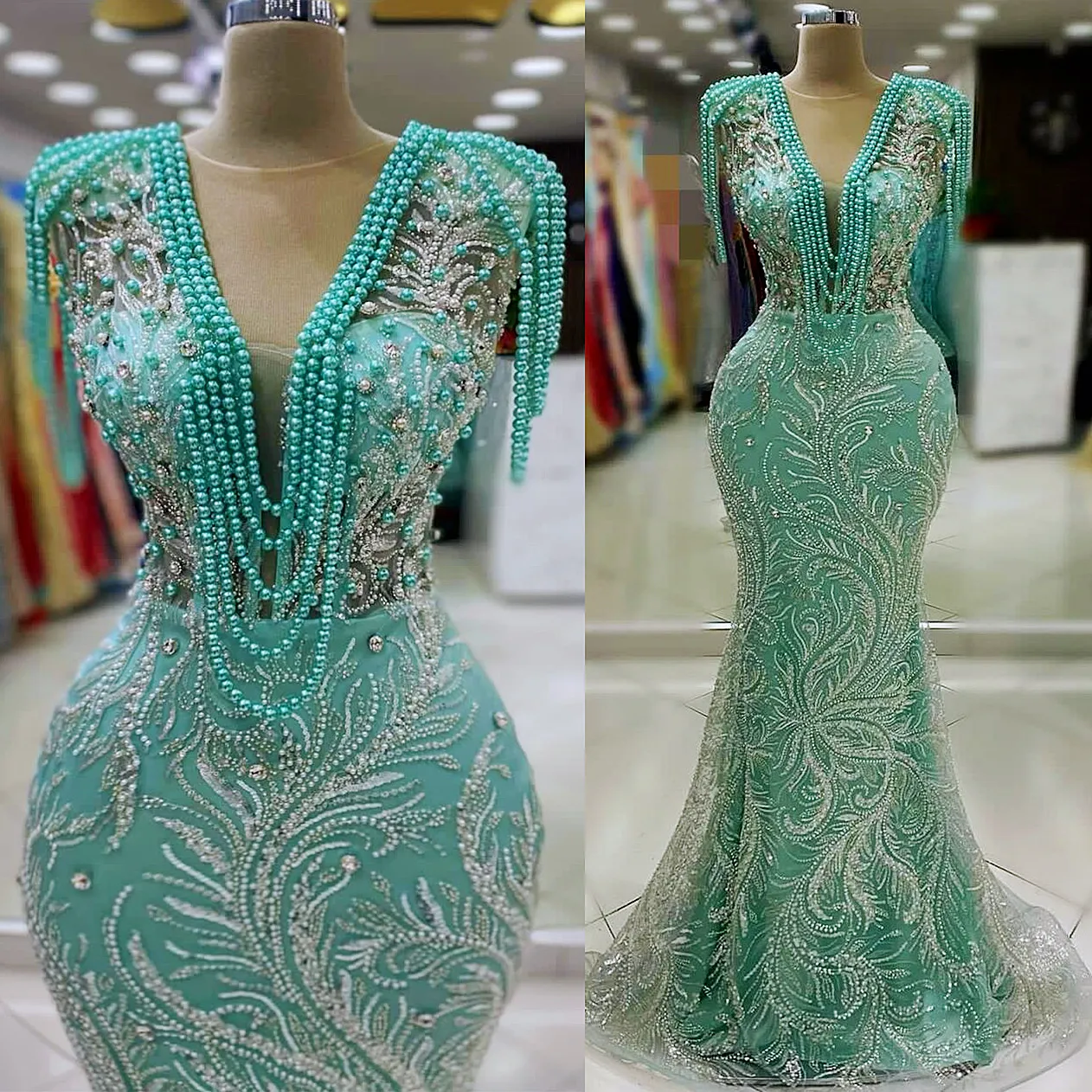 Robe De Bal Adrianna Papell Perles & Paillettes - Taille 4, Verte, Neuve Avec étiquette