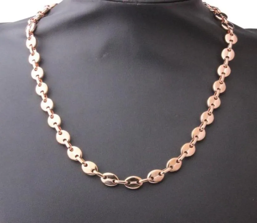 7911mm 316L Stainless Steel Rose Gold Color Jewelry Coffee Bean Beads Chain Mens Womens Necklace Or Bracelet Chains7004045