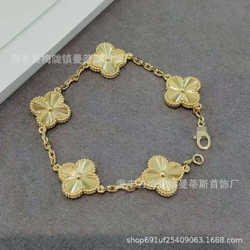 Van Clover S925 Sterling Silver High Four Leaf Clover Five Flower Armband White Gold Diamond Women's Live Streaming