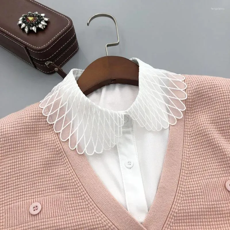 Bow Ties Elegant White Lapel Fake Collar Women Shirt Lace Löstagbar Vintage Blue False Fuax Cols