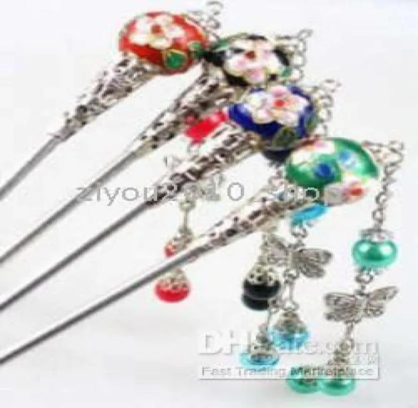 10 unidades de lindos palitos de cabelo cloisonne multicoloridos estilo chinês 3060494