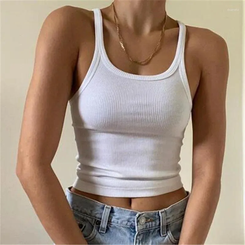 Débardeurs pour femmes décontracté blanc sans manches coton Cami haut femmes mode côtelé culture t-shirts dames basique Fitness Camisole été