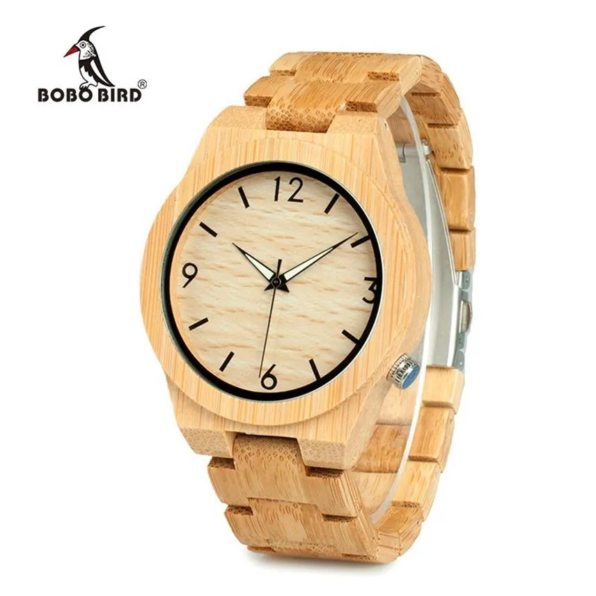 Bobo Bird Casual Bamboo Watch Watch japoński ruch na rękę Bamboo Wood Band Watches Quartz Watch for Men245y