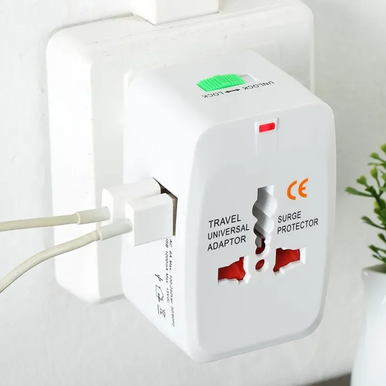 Portable Worldwide Power Plug Adapter Universal Converter All in One International Out of Country Travel  for Wall Input in USA, EU, UK, and AUS