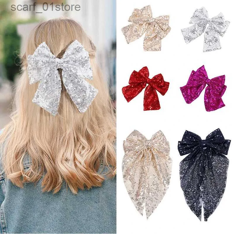 Copricapo Accessori per capelli Nuovi fiocchi di paillettes Fermaglio per capelli per le donne Ragazze dolci Grandi perni per capelli Bowknot Barrette Accessori per capelli per donna Copricapo Accessori per capelliL231214