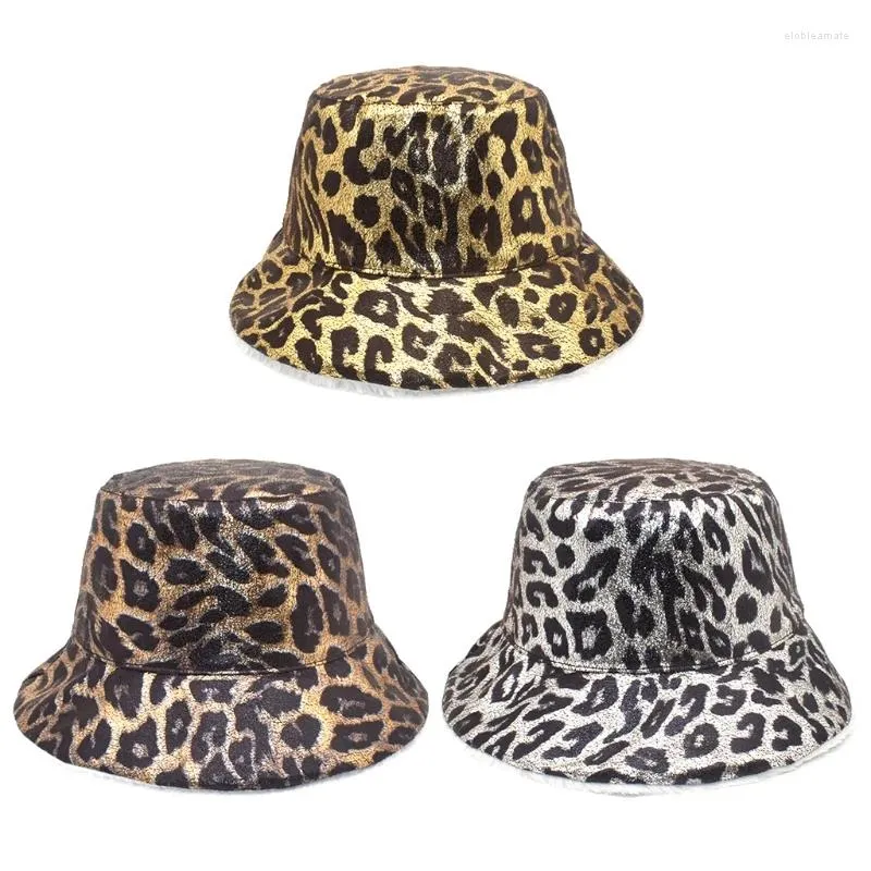 Basker hink hatt med söndag Angora garn foder platt topp leopard mönster