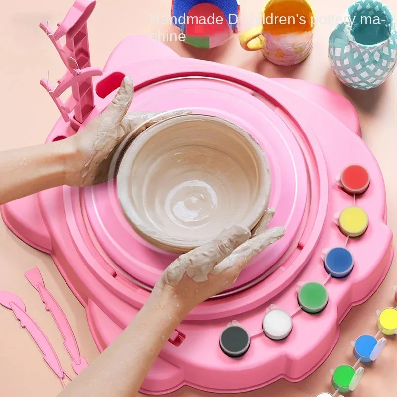 Doll House Accessories Electric Pottery Wheel Machine Manual Handle Foot Pedal for School Ceramic Clay Working Forming DIY Art Craft Pretend Play 231213