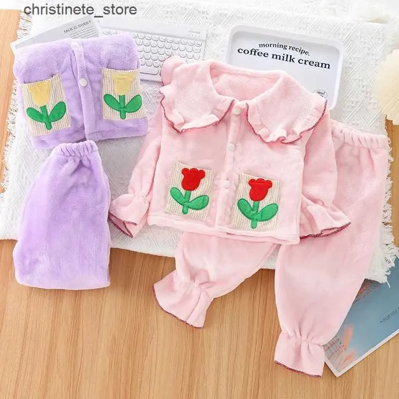 Pajamas Girls Pajamas Sets Autumn Winter Sleepwear for Kids Fashionable Girls Warm Pijama Thick Coral Fleece Children Clothing Sets