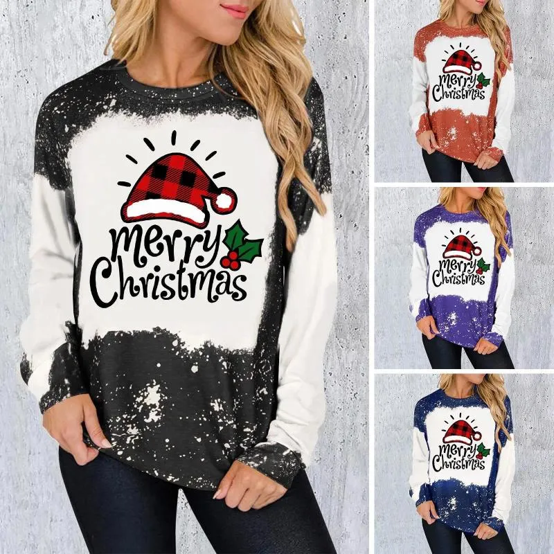 Kvinnors hoodies Santa Hat Ladies Hoodie Fashion Holiday Christmas Happy Year Cartoon Shirt rund hals t-shirt långärmad topp