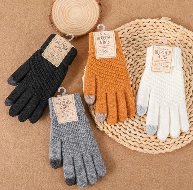 Guantes de fiesta Pantalla táctil de invierno Guantes cálidos y elásticos de punto de imitación de lana para hombres y mujeres con todos los dedos 491QH