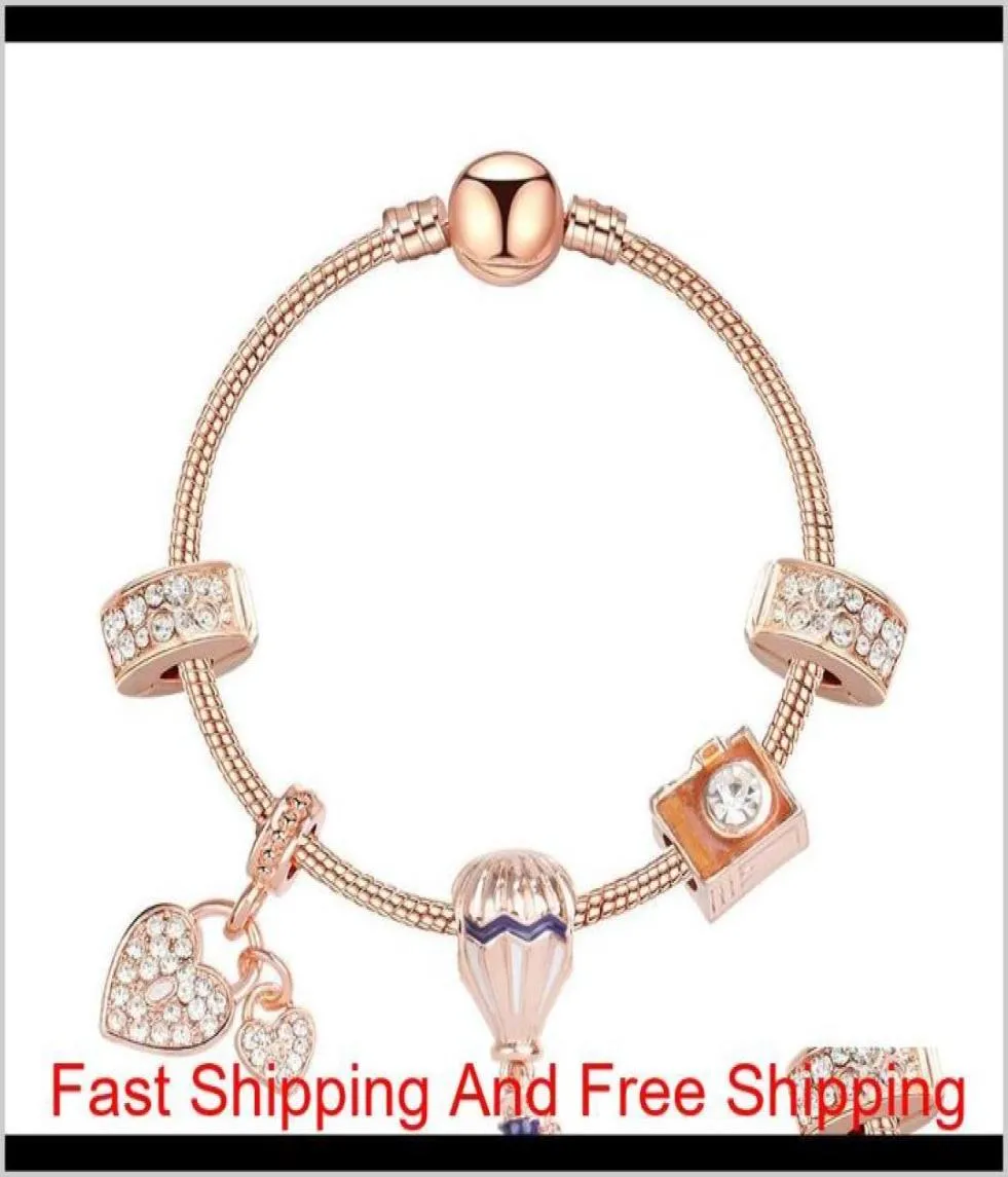 2020 Nuevo estilo Pulsera con dijes Moda para mujer Pulsera de cuentas Brazalete Chapado en oro rosa Colgantes para manualidades Pulseras Joyería Niñas U4Tnf F82Ty2790352