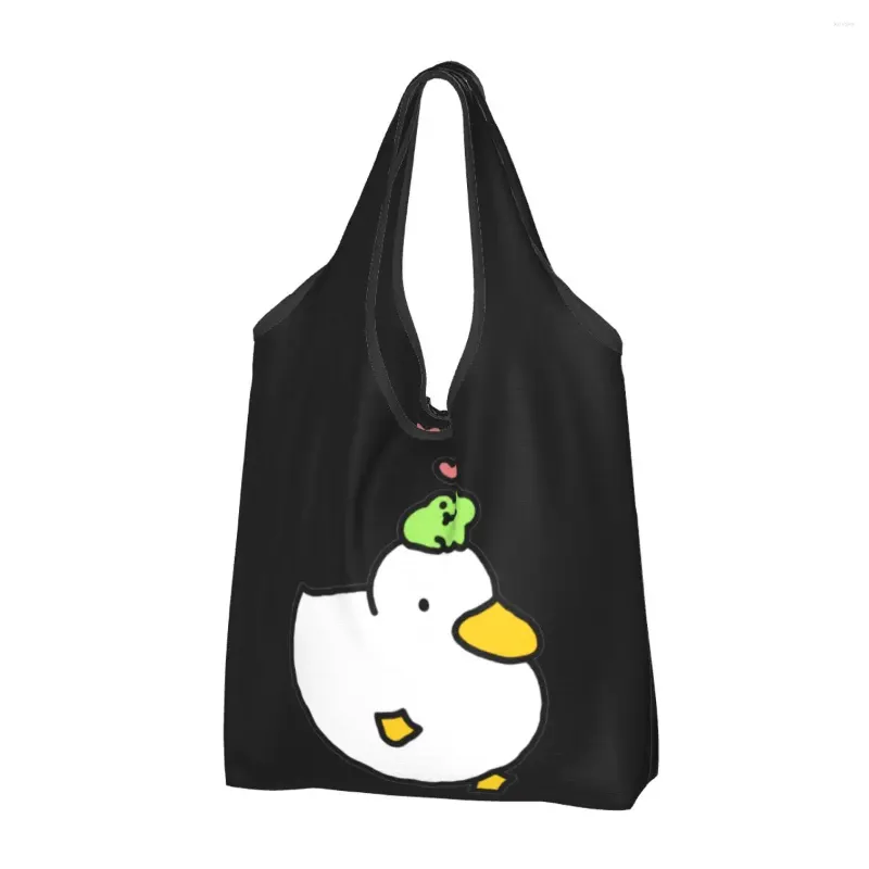 Shopping Bags Cute Duck And Frog Bag Reusable Grocery Tote Large Capacity Kawaii Cartoon Recycling Washable Handbag