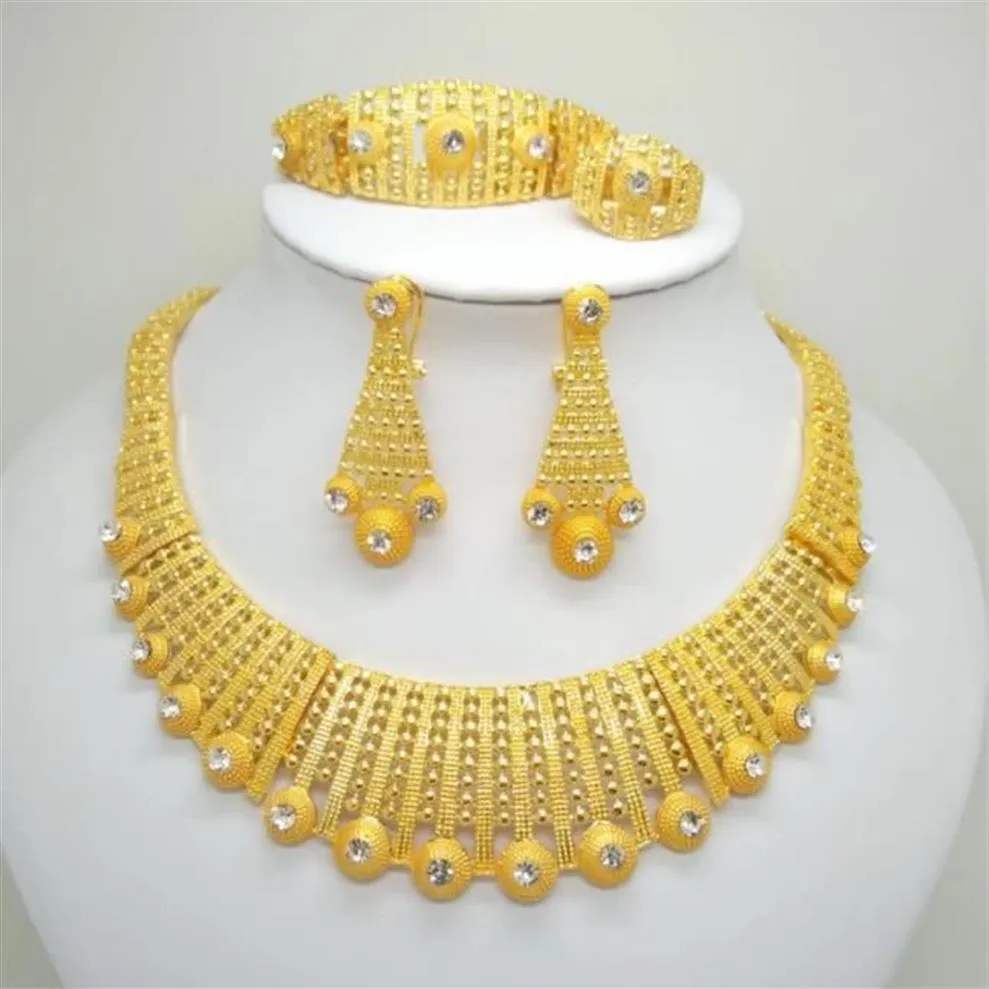 Dubai Gold Color Jewelry Sets For Big Necklace African Women Italian Bridal Wedding Accessories285u