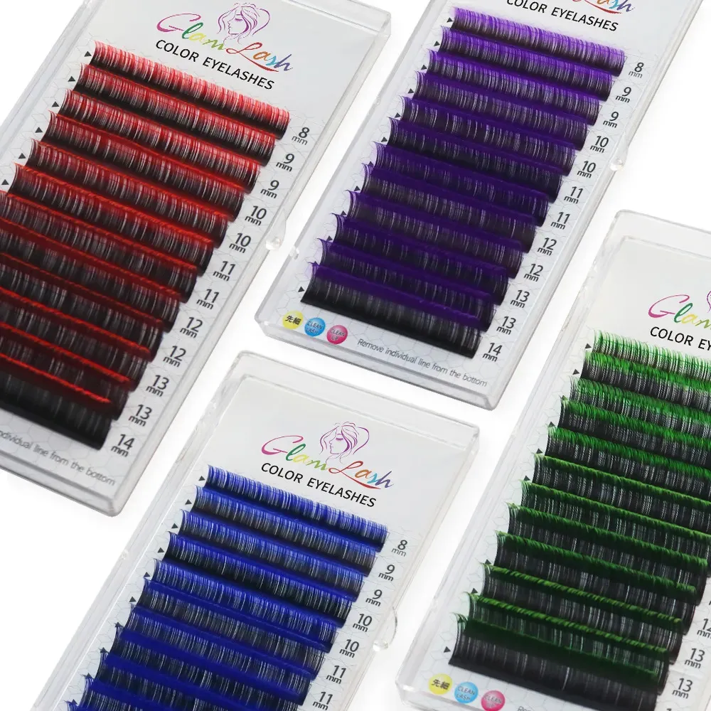 Faux cils Glamlash dégradé rouge vert bleu violet extensions de cils colorés personnels peau de vison artificielle faux outils de maquillage de cils 231214