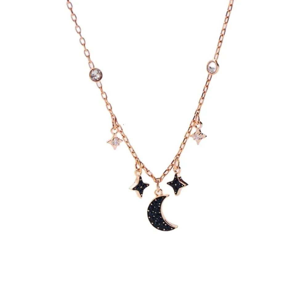 Swarovskiso Necklace Designer Women Top Quality Beaded Necklaces Mysterious Ghost Star Moon Necklace Female Element Crystal Star Moon Collar Chain