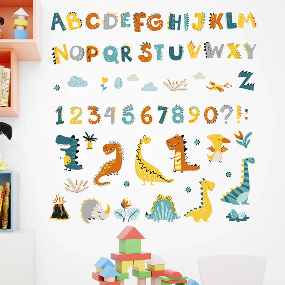 3 feuilles/ensemble aquarelle coloré dessin animé dinosaures abc Alphabet Stickers muraux pour chambre d'enfants bébé chambre de bébé Stickers muraux décor