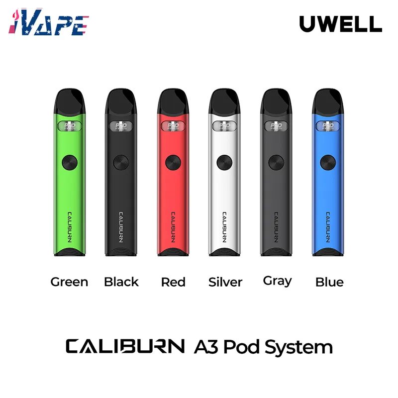 Original UWELL CALIBURN A3 Pod System Kit 520mAh 13W com 2ML Caliburn-A3 recarregável Pod-Cartridge FeCrAl Meshed 1.0ohm Vaporizador E-cigarro Vape Kit