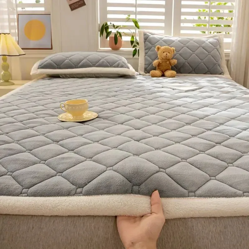 Colcha 1 pc inverno leite veludo engrossado quente folha de cama colcha único duplo macio fino dobrável colchão toppers tatami chão acolchoado esteira 231214