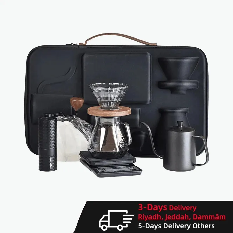 Tasses en plein air Camping café combinaison accessoires voyage café ensembles avec balance électronique céramique de haute qualité 231214