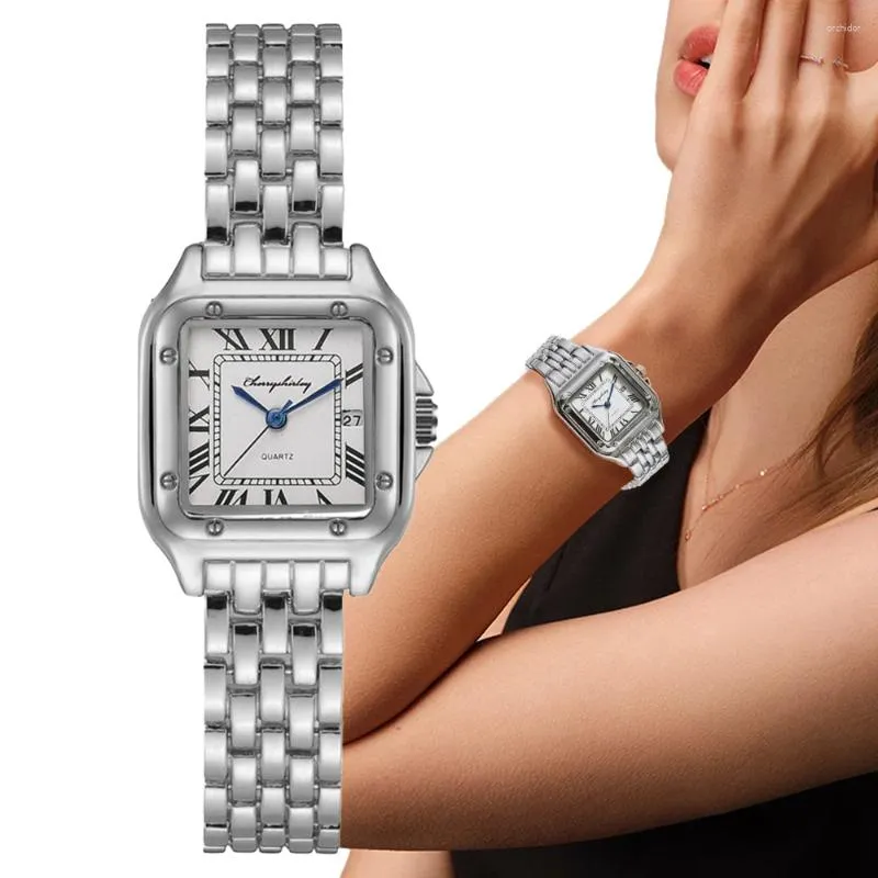 Montres-bracelets de luxe femmes montres 2023 simple carré calendrier romain montre à quartz mode bracelet en acier inoxydable dames horloge