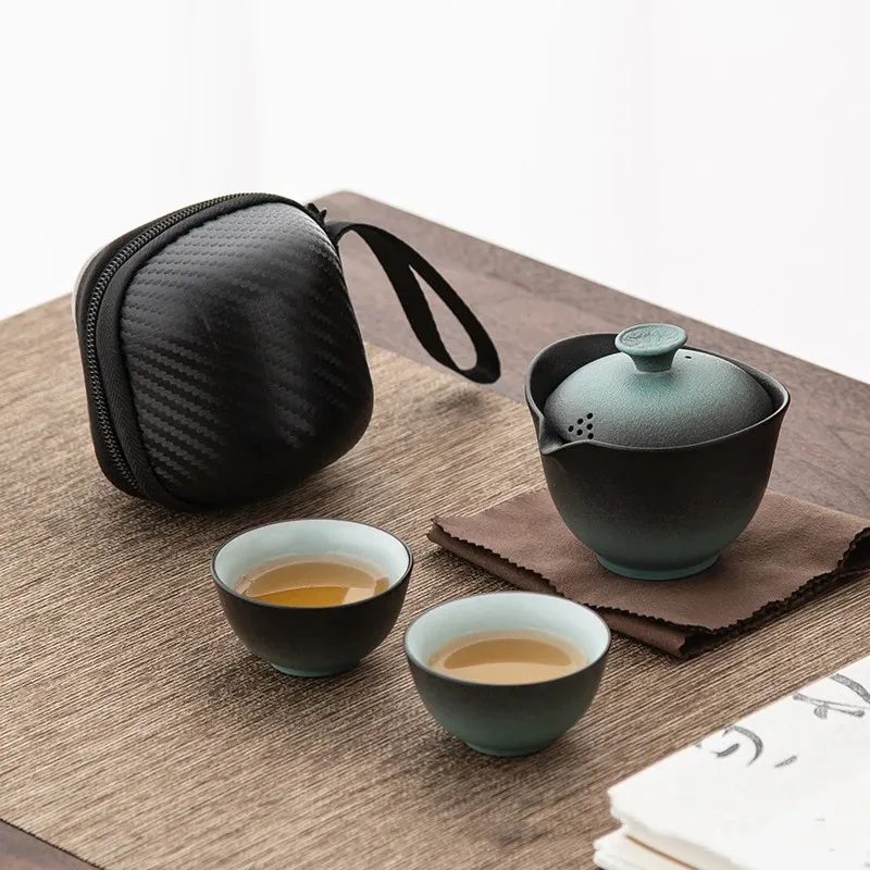 Tea Cups Portable Outdoor Travel Set Ceramic Porcelain Kung Fu Teaset Teaware Gaiwan Antiscalding 1 Pot 2 Teapot Infuser 231214