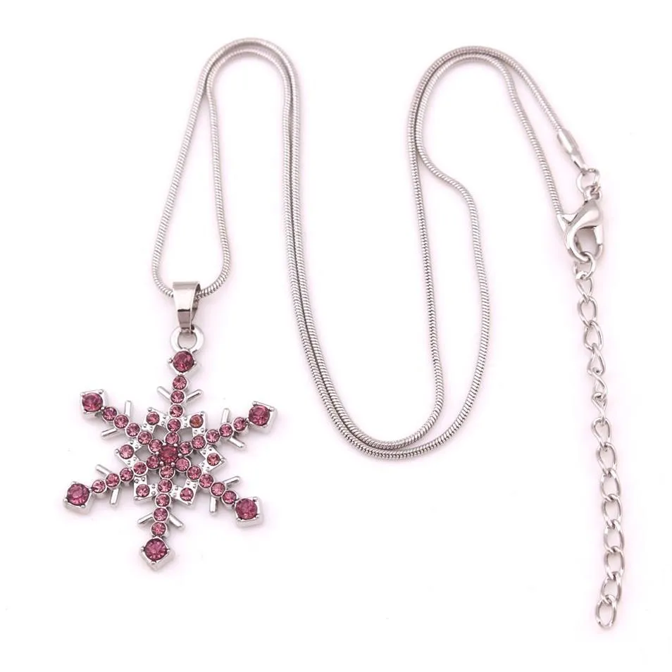 X7 Silver Tone Crystal Snow Pendant Necklace 18 Snowflake Winter Christmas Holiday Jewelry Drop 288L