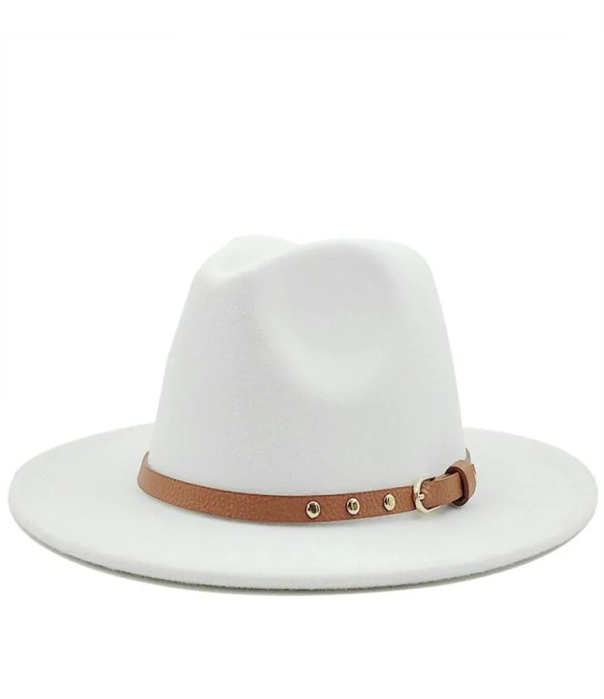 Szerokie grzbiet hatów kobiety wełniane poczucia brzęczenia Jazz Fedora Panama Style Cowboy Trilby Party Formal Dress Hat Large rozmiar żółty biały A75327247