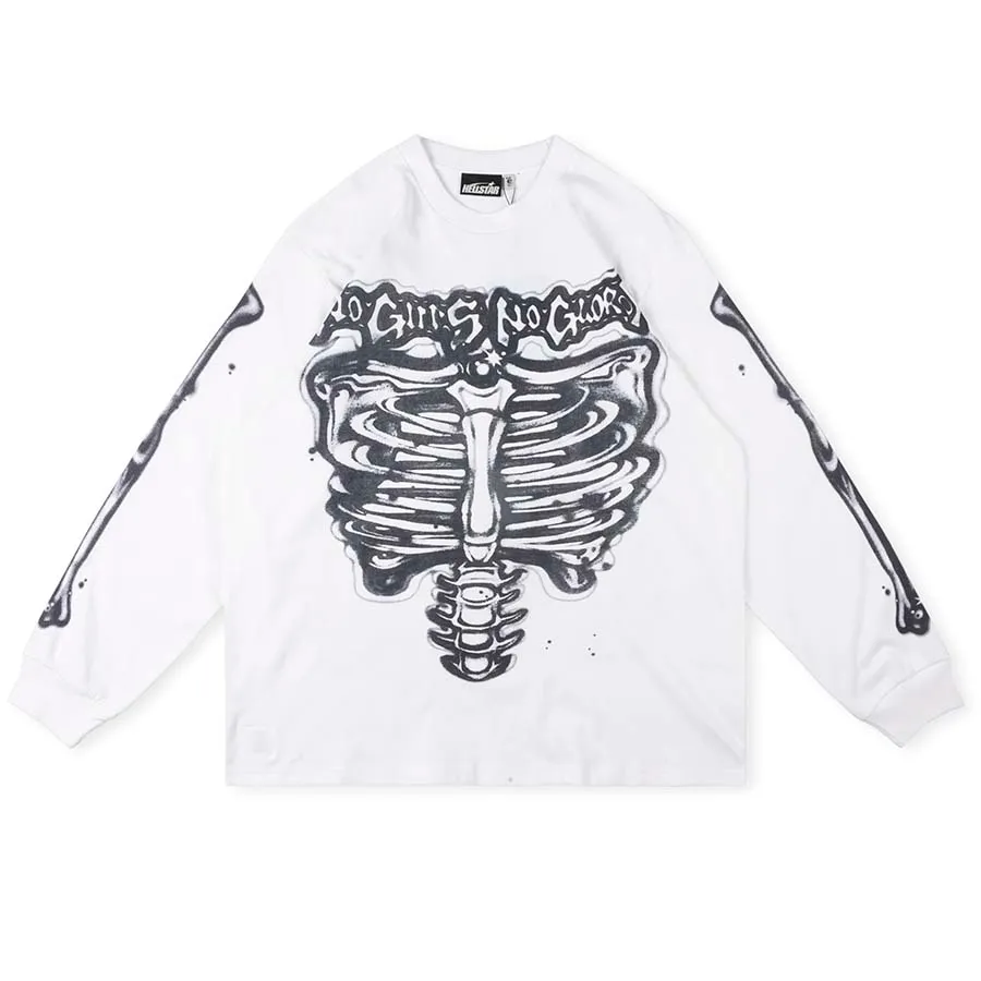 T Shirt Men's Airbrushed Bones Printting High quality Long Sleeve T-Shirts Hip Hop Oversize Tee 24SS