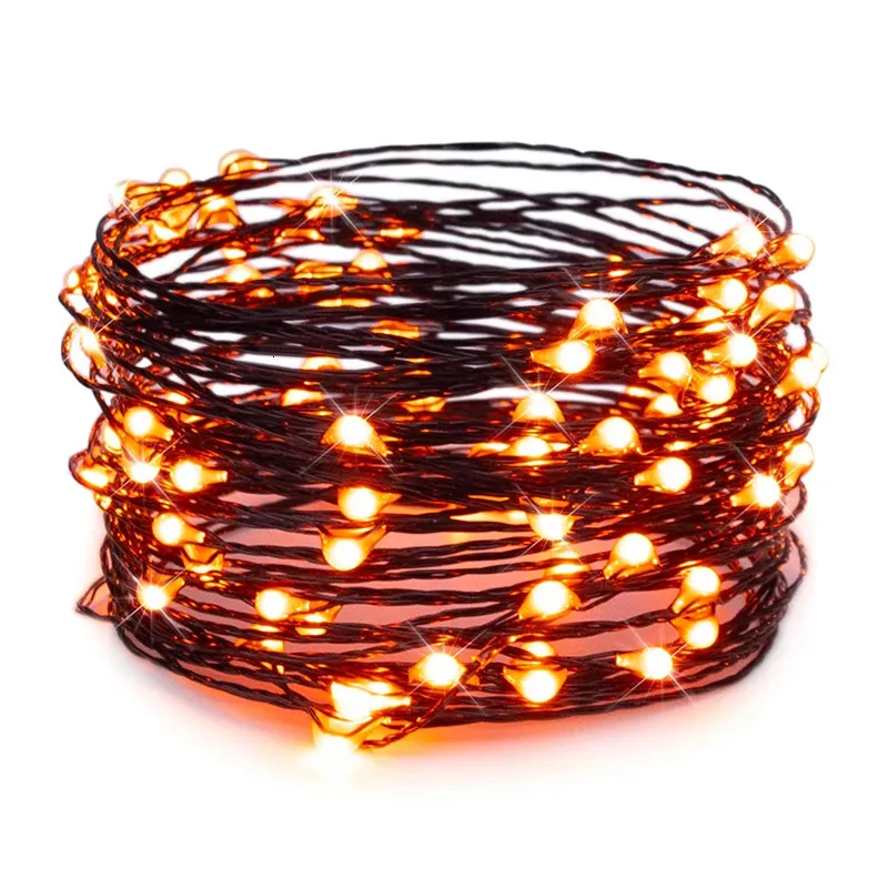 Andra evenemangsfestleveranser Orange Purple Halloween String Lights 10m 20m Black Wire Fairy Lights For Halloween Christmas Home Decoration Plug Outdoor 231214