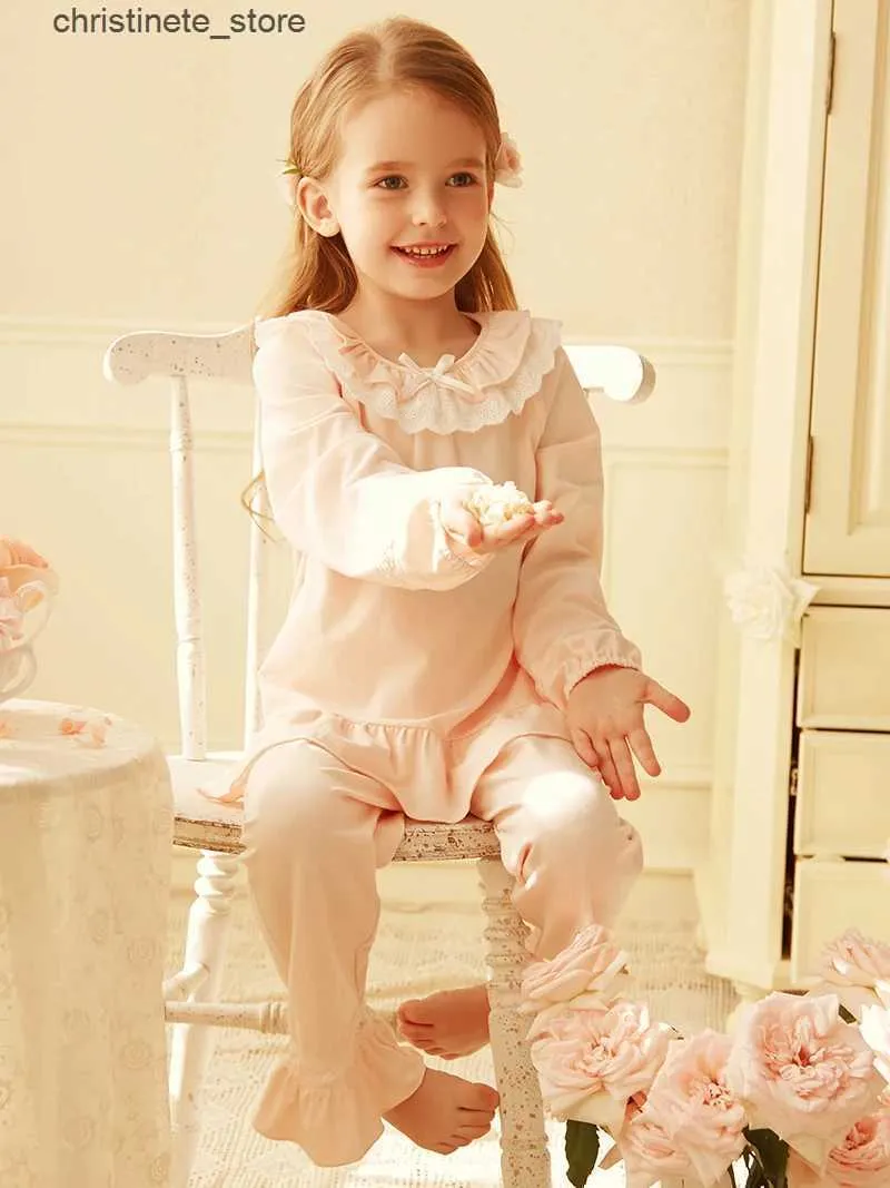 Pajamas Spring Autumn Kid Sleepwear.Girl's Cotton Pink Long Sleeve Pajama Sets.Toddler Baby Ruffle Pyjamas Set Cute Childrens Clothing R231214