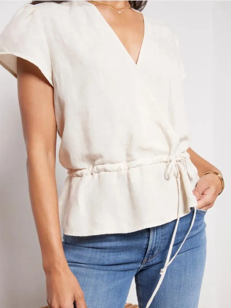 Elegant Solid Color Lace Up V Neck Blouses Elegant Solid Color Lace Up V Neck Blouses