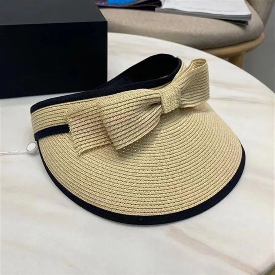 Chapeaux seau à grand nœud papillon pour femmes, casquettes de Protection solaire sans haut, chapeaux de paille de plage portables 3116