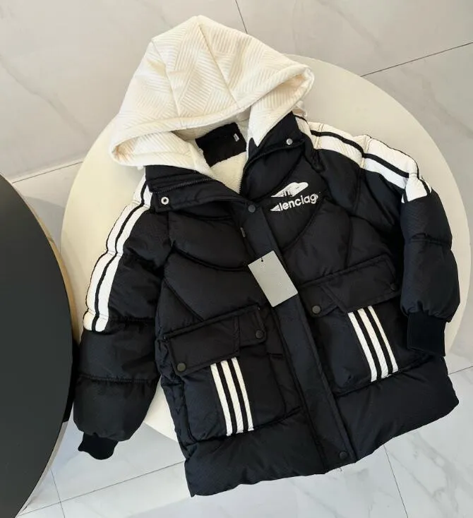 Hiver enfants designer doudoune garçon filles à capuche rayures coton polaire vestes enfants manteau B2016